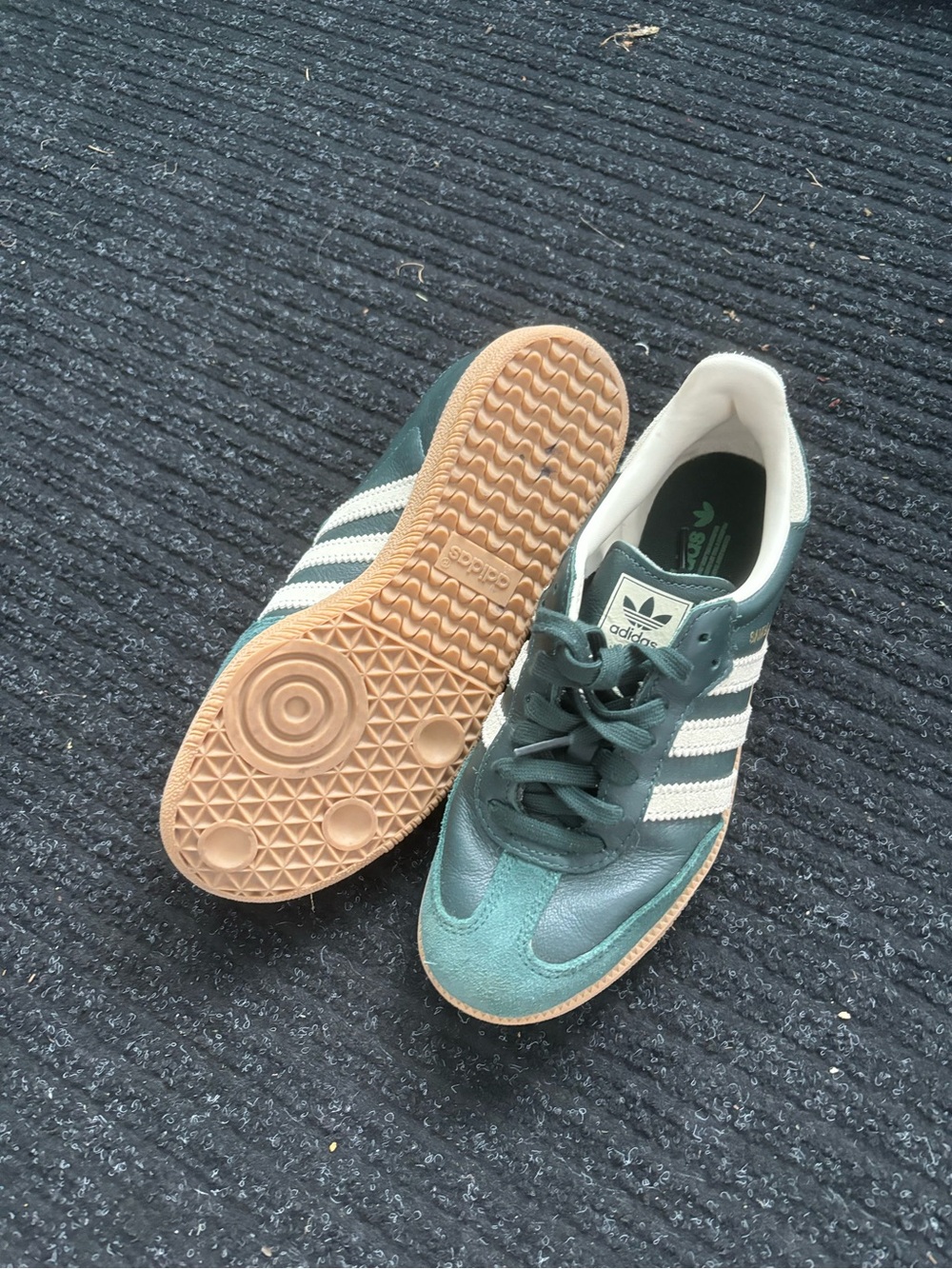 adidas Green and White Samba Classic Sneakers with Gum Sole